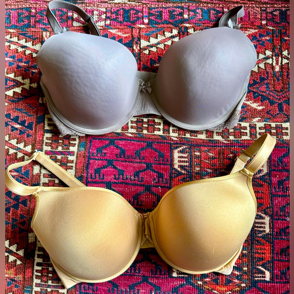 Chantel Comfort Chic and Felina T-Shirt Bras 34DDD. Beige and smoke colors.